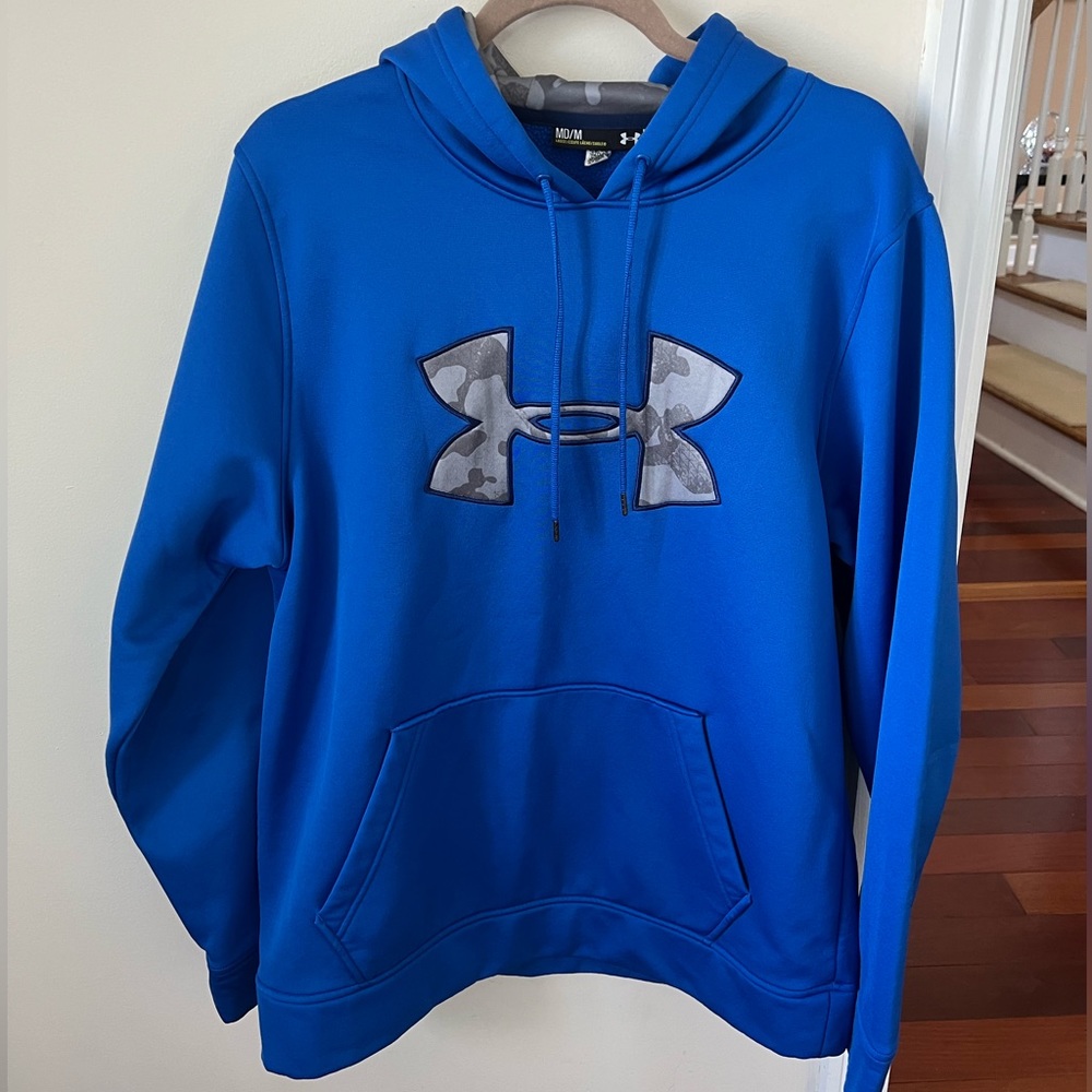 Men’s Royal Blue Loose Fit Gray Camo Under Armour Logo Pullover Hoodie
